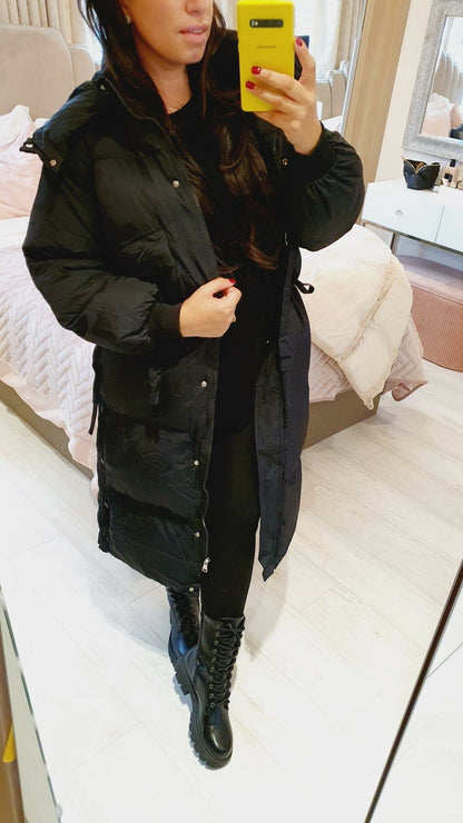 Renola Black Padded Pocket Detailed Longline Hooded Coat