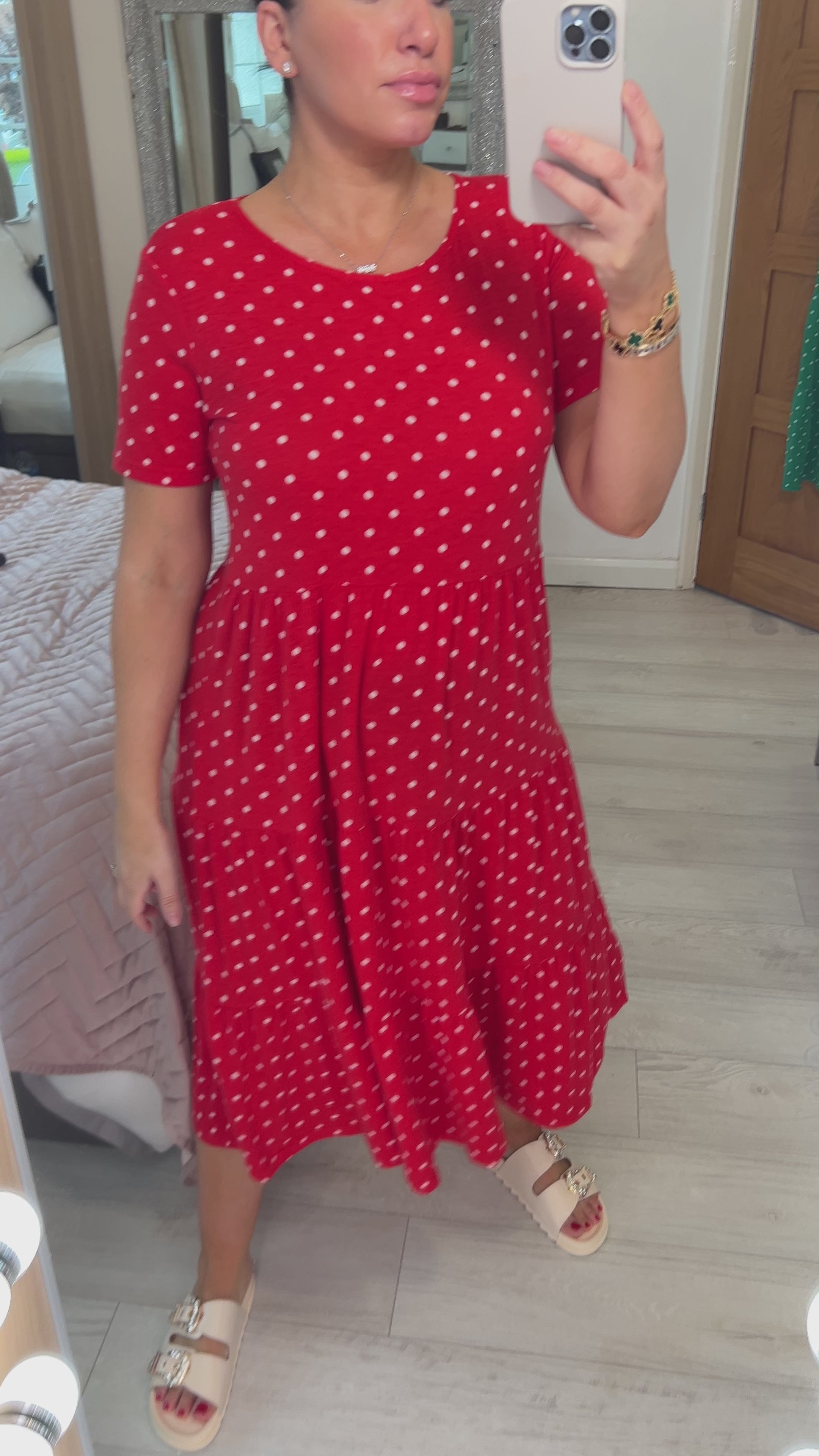 Geonova Polka Dot Tiered Midi Dress