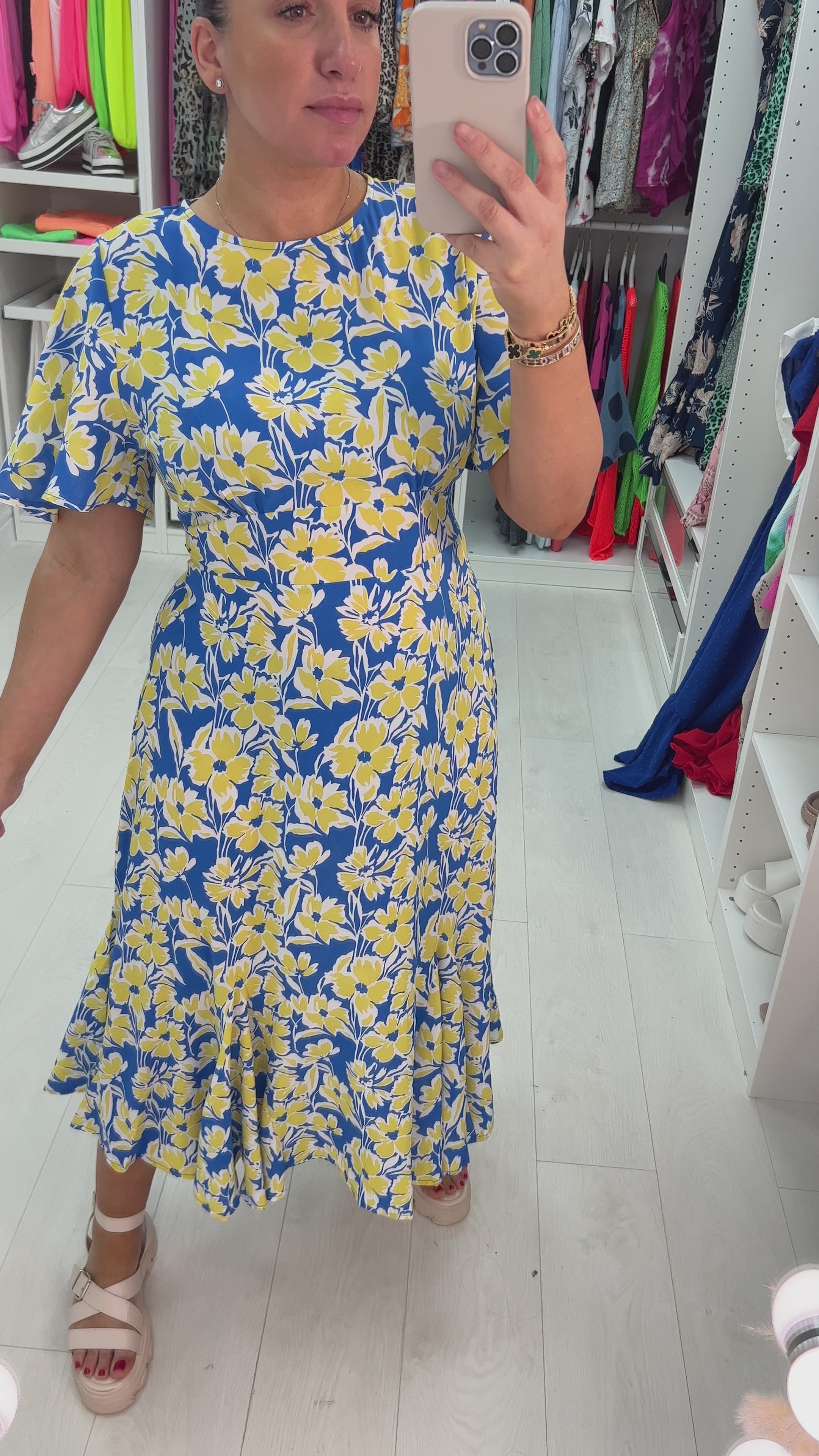 Load video: Enrica Flower Burst Angel Sleeve Dress