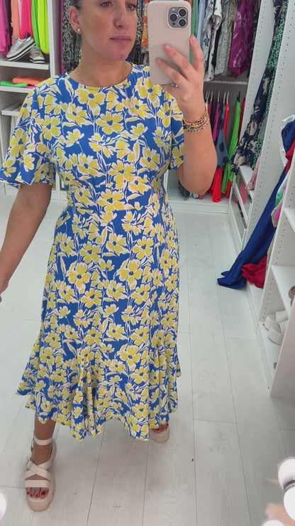 Enrica Flower Burst Angel Sleeve Dress