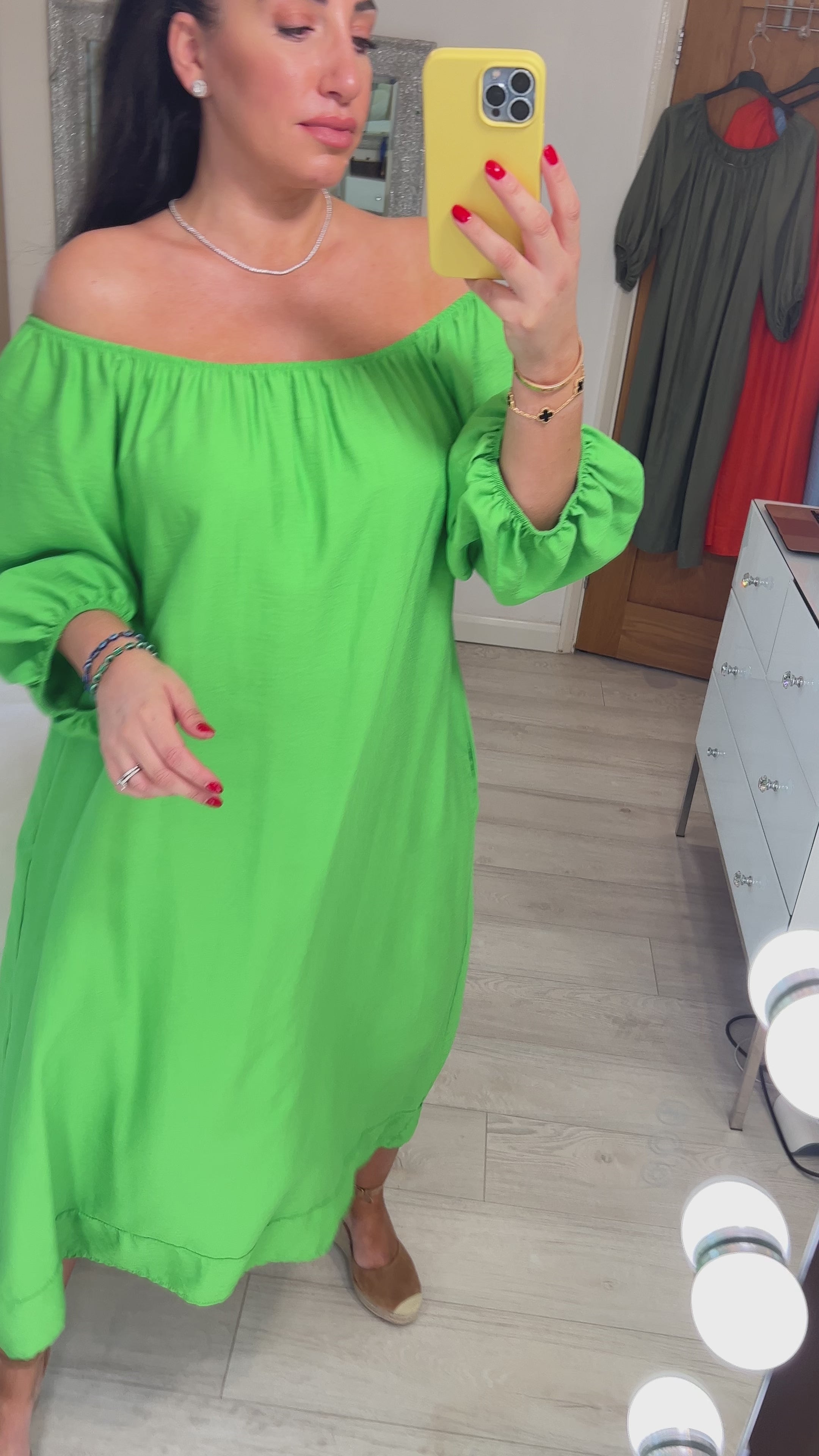 Load video: Kleo Plain Elasticated Bardot Smock Dress