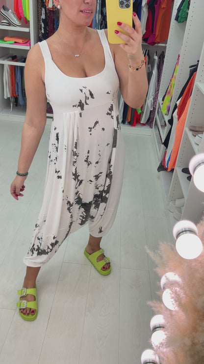 Audrey Marble Print Oversized Super Stretch Elasticated Jumpsuit