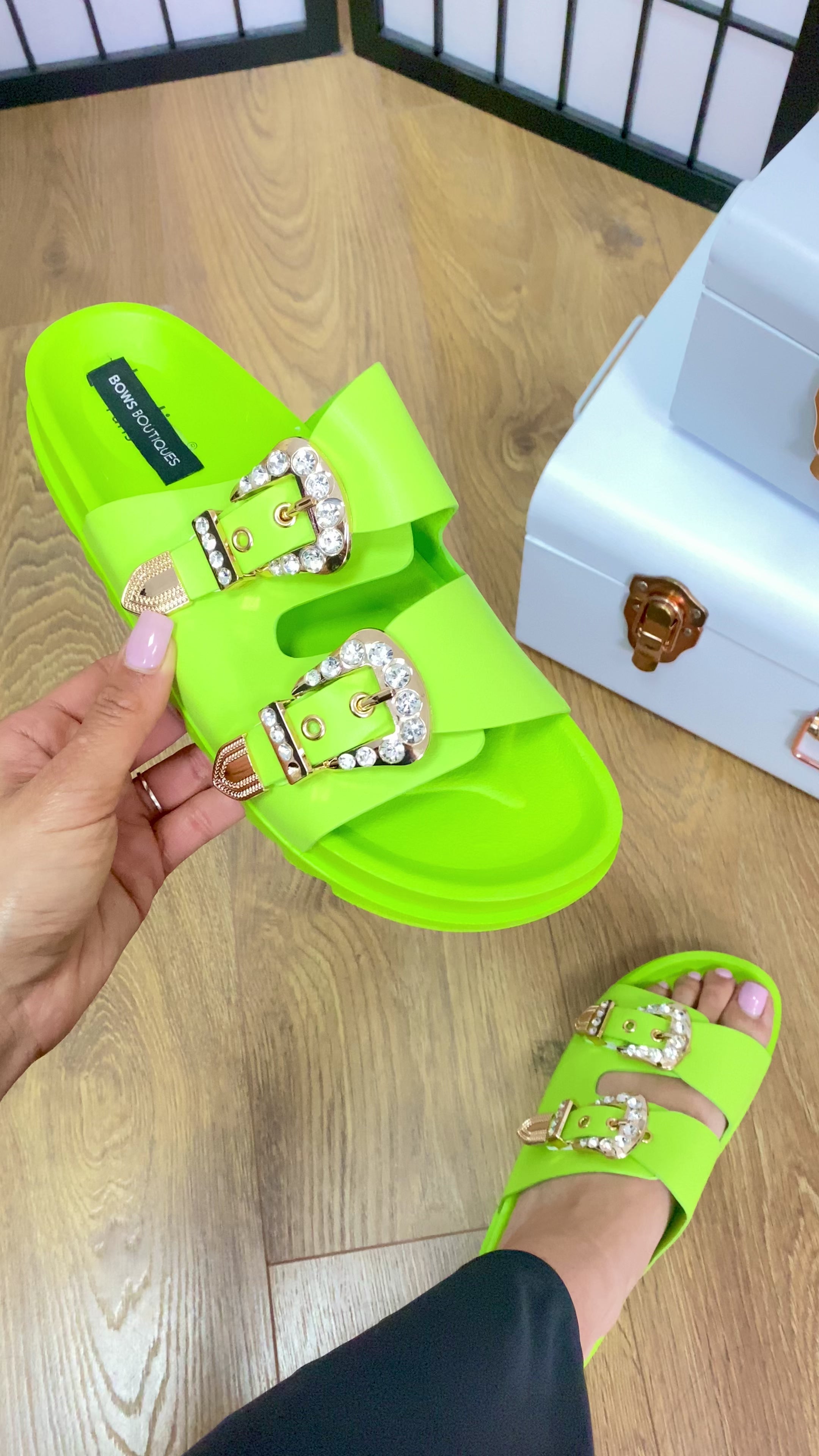 Sangria Gem Double Buckle Sliders