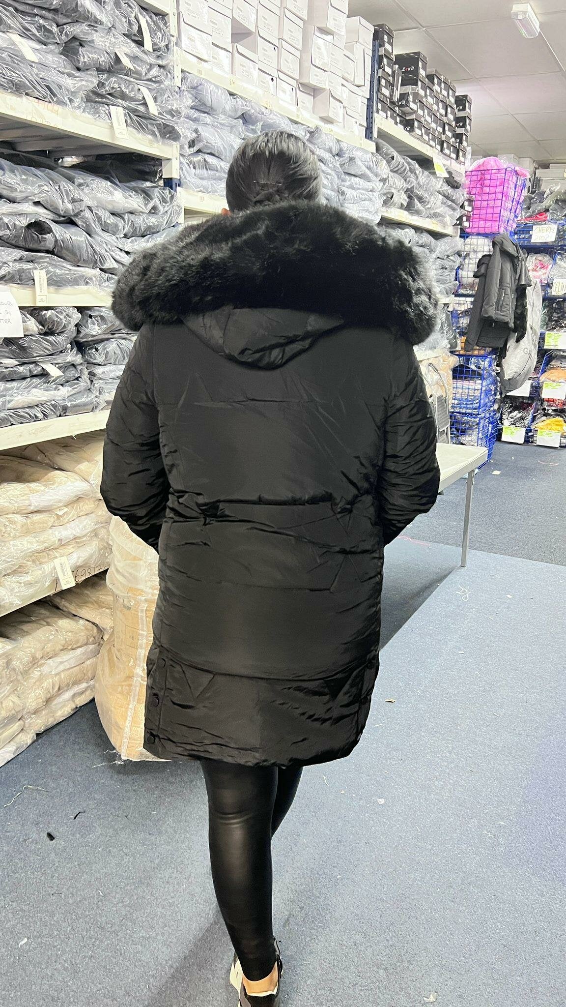 Perrie Black Ring Zip Hooded Puffer Coat