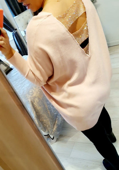 Valentina Batwing Diamante Choker Back Knit Jumper