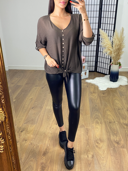 Central Crepe Tie Front Top