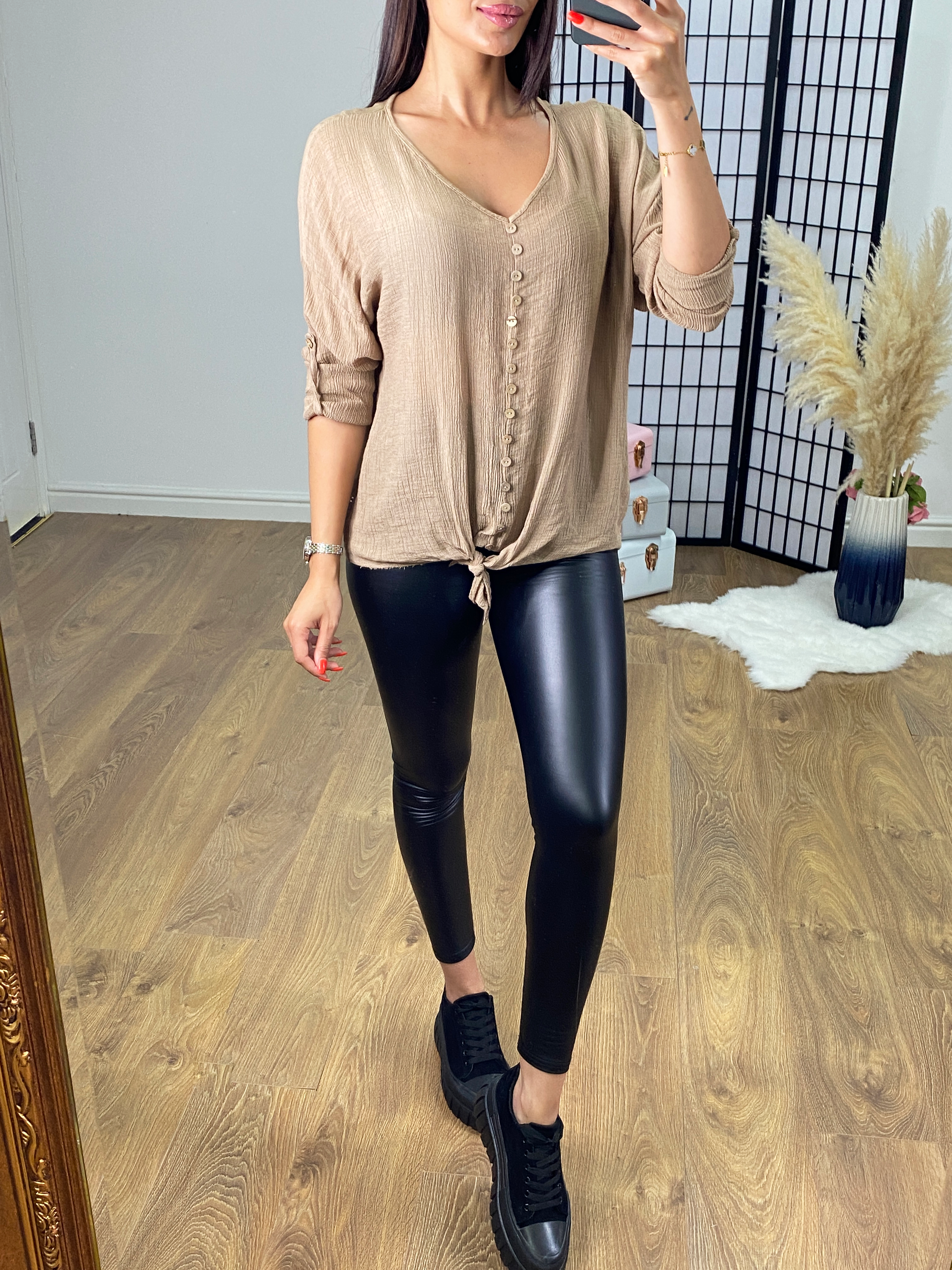 Central Crepe Tie Front Top