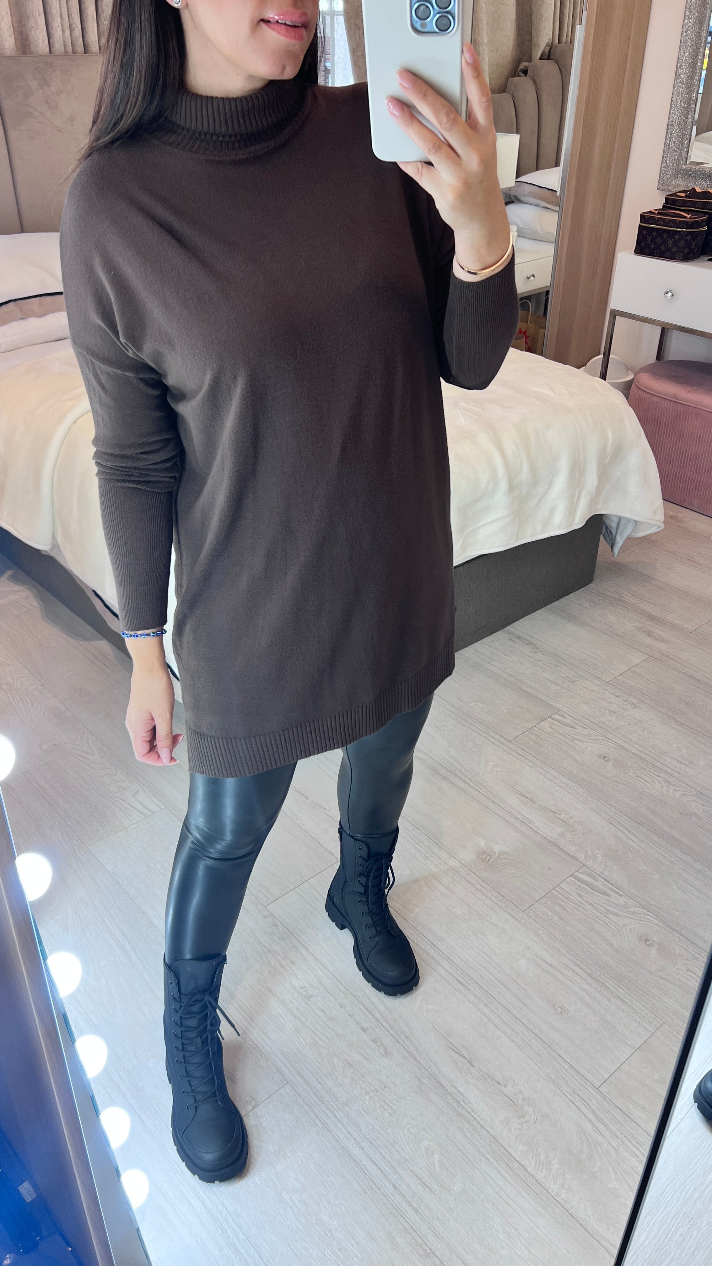Cyndie Oversized Ribbed Roll Neck Jumper Dress