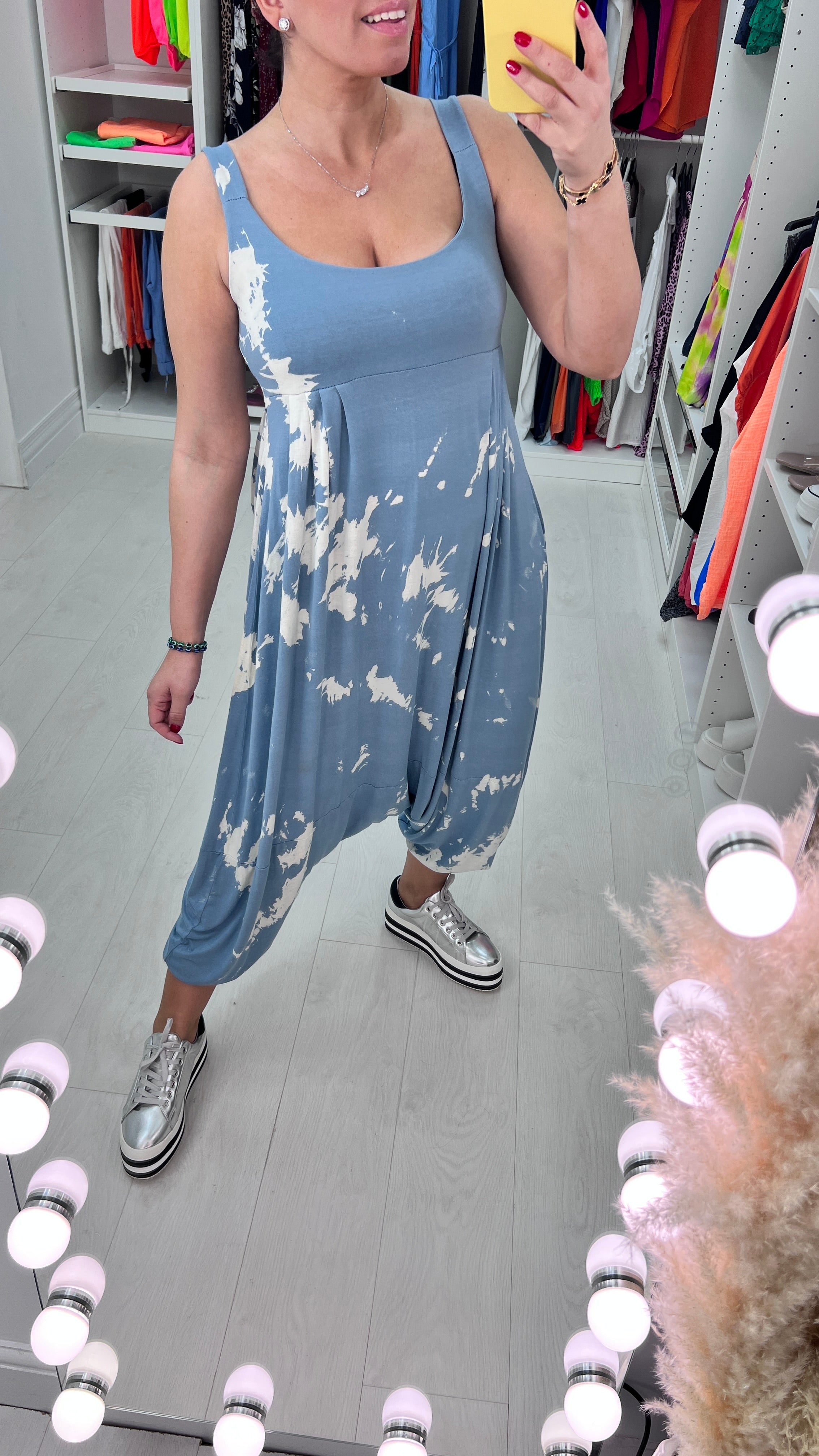 Audrey Marble Print Oversized Super Stretch Elasticated Jumpsuit