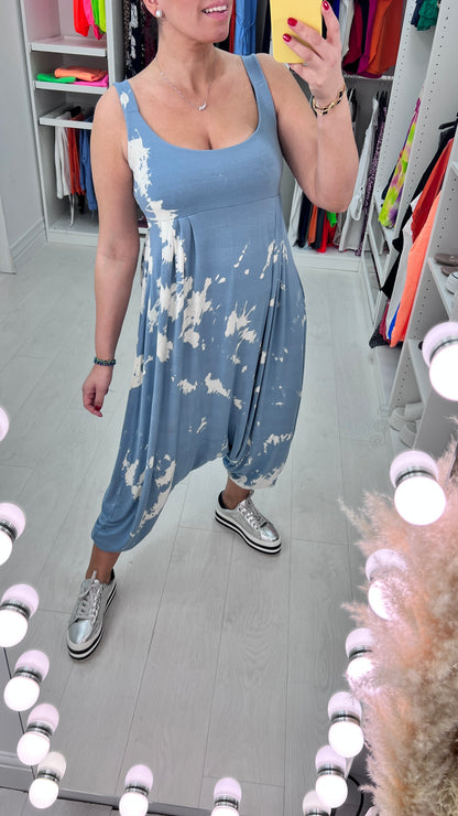 Audrey Marble Print Oversized Super Stretch Elasticated Jumpsuit