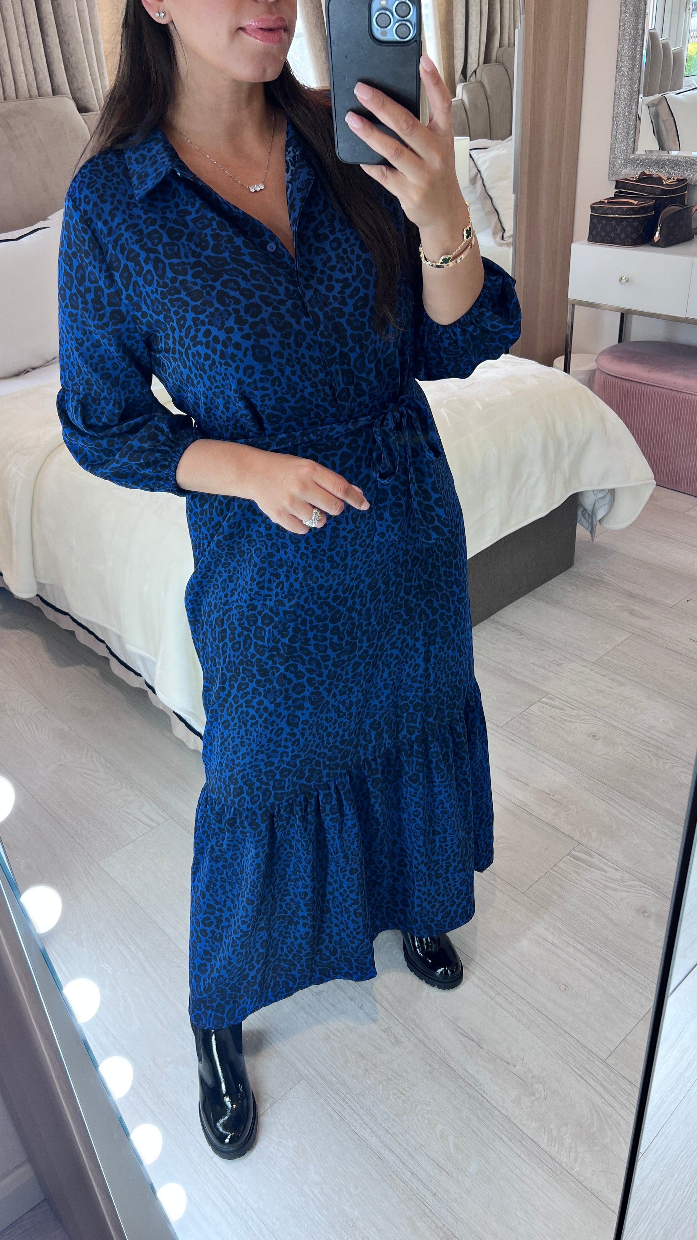 Cheers Royal Blue Leopard Print Maxi Shirt Dress