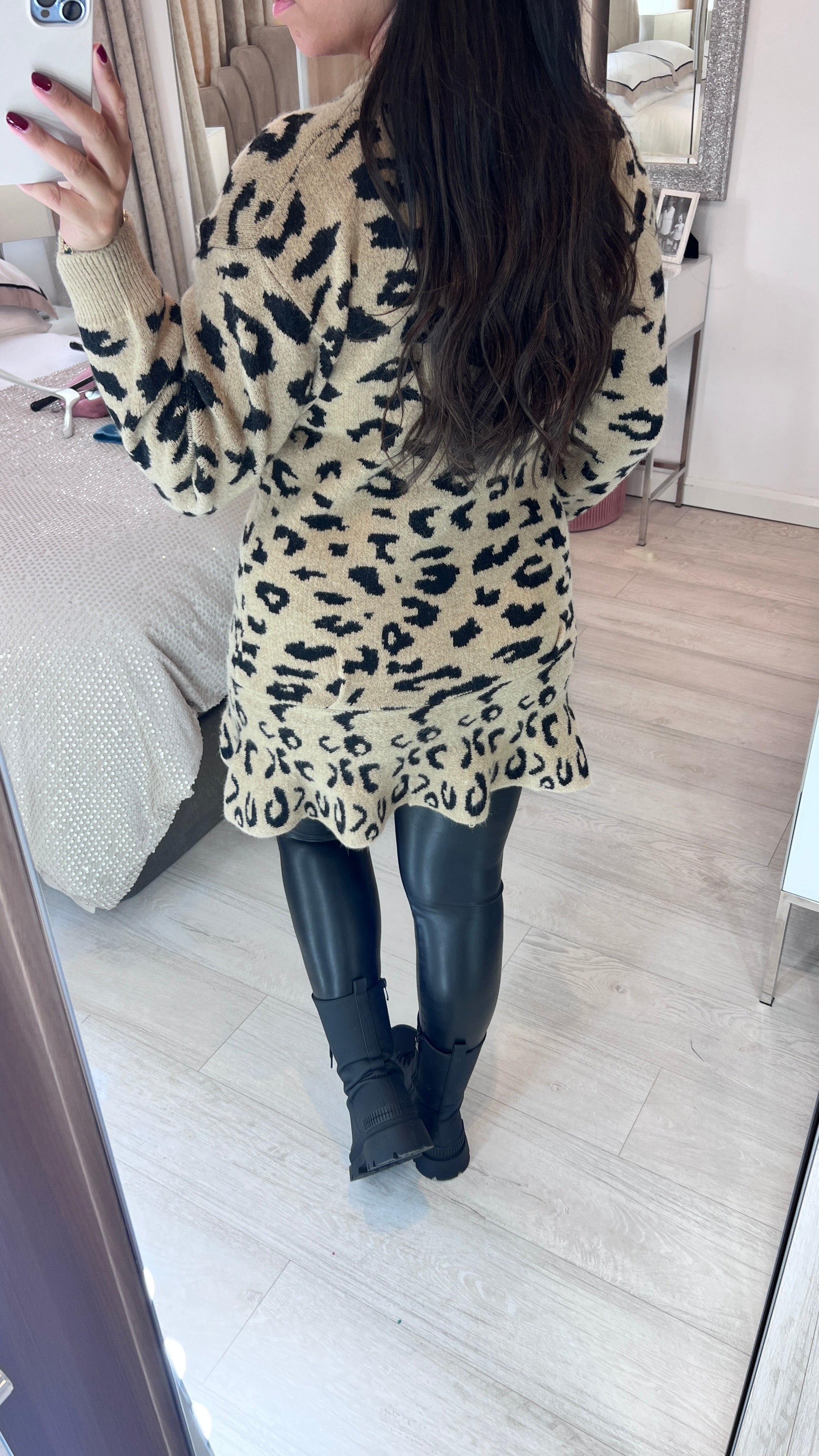 Simba Leopard Print Knitted Frill Hem Dress