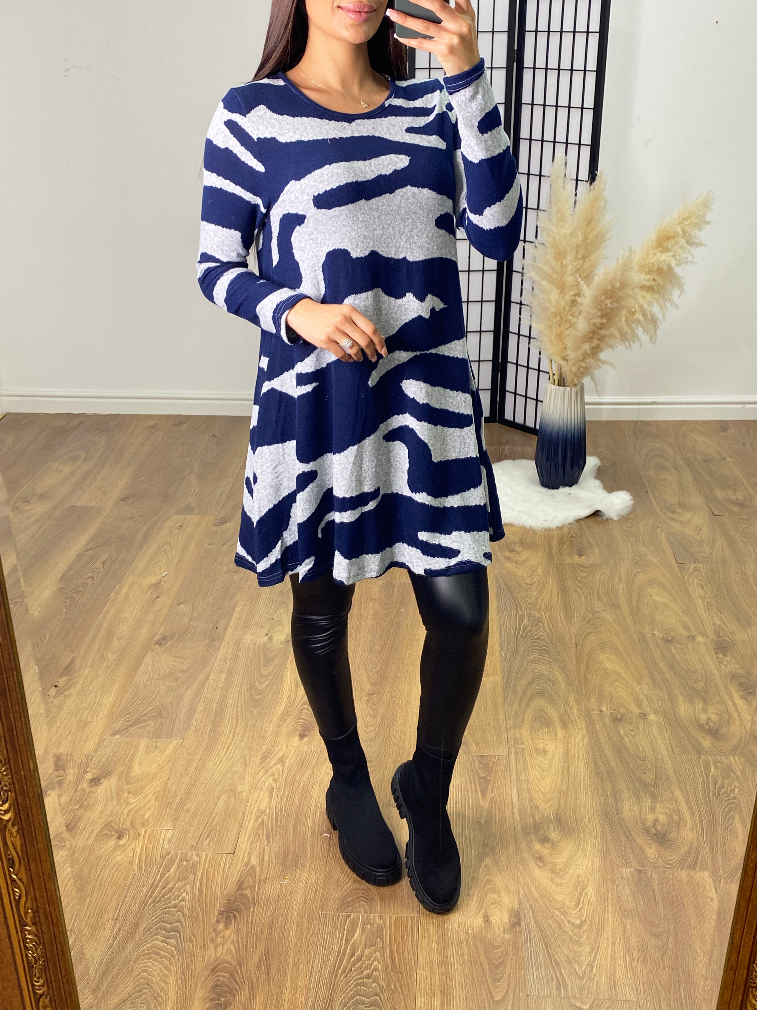 Joci Navy Zebra Print Knitted Tunic