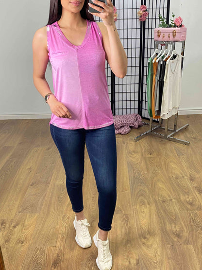 Perilla Metallic Detail Dip Hem Vest Top