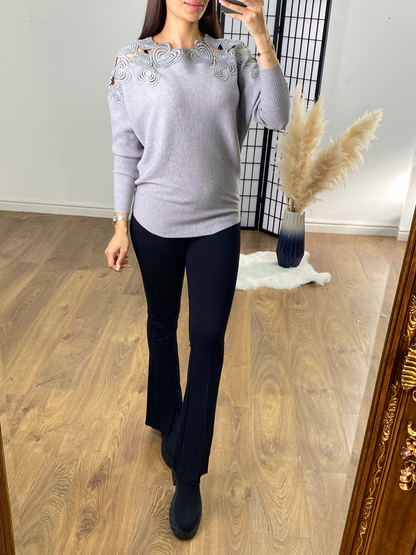 Savannah Stencil Heart Neckline Jumper