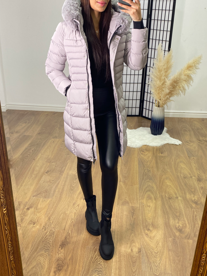 Kenley Grey Faux Fur Hooded Belt Coat