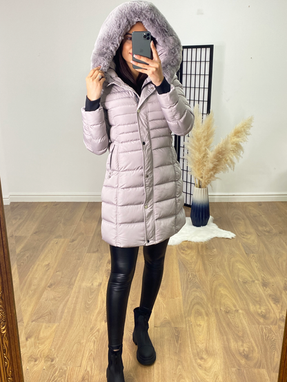 Kenley Grey Faux Fur Hooded Belt Coat