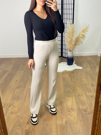 Alexia Ribbed Stretch Wide Leg Trousers