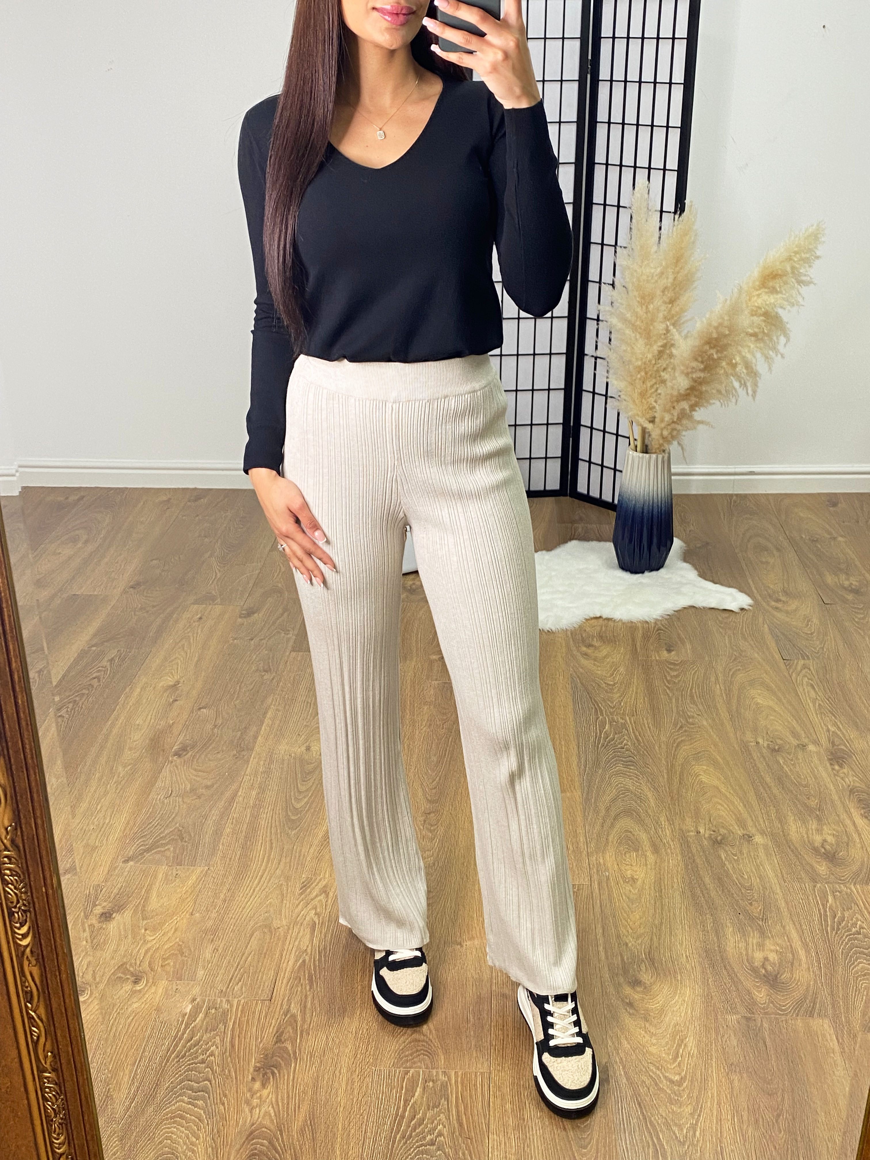 Alexia Ribbed Stretch Wide Leg Trousers