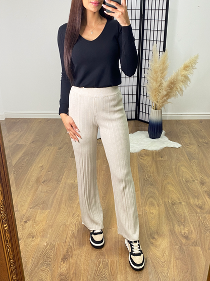 Alexia Ribbed Stretch Wide Leg Trousers