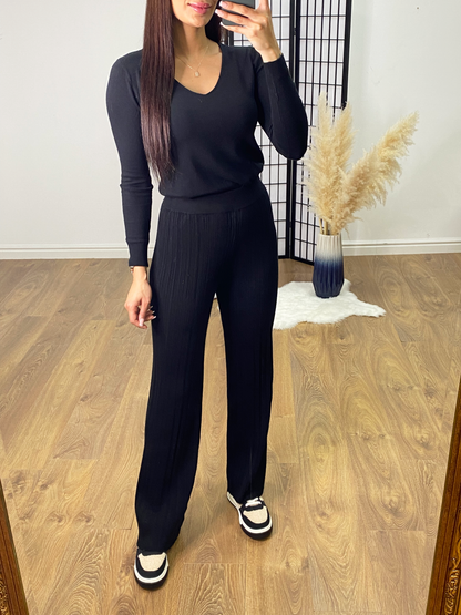 Alexia Ribbed Stretch Wide Leg Trousers