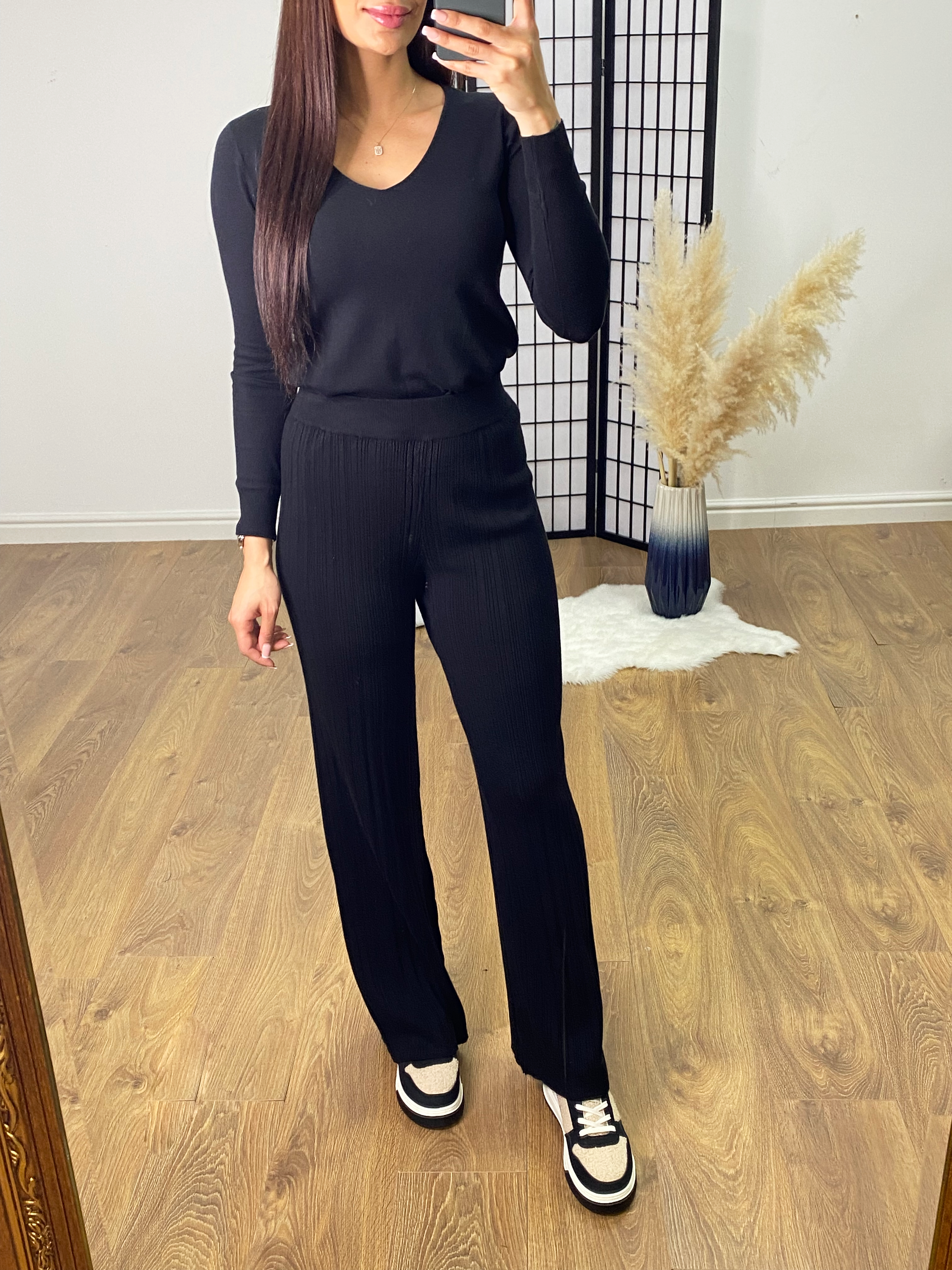 Alexia Ribbed Stretch Wide Leg Trousers