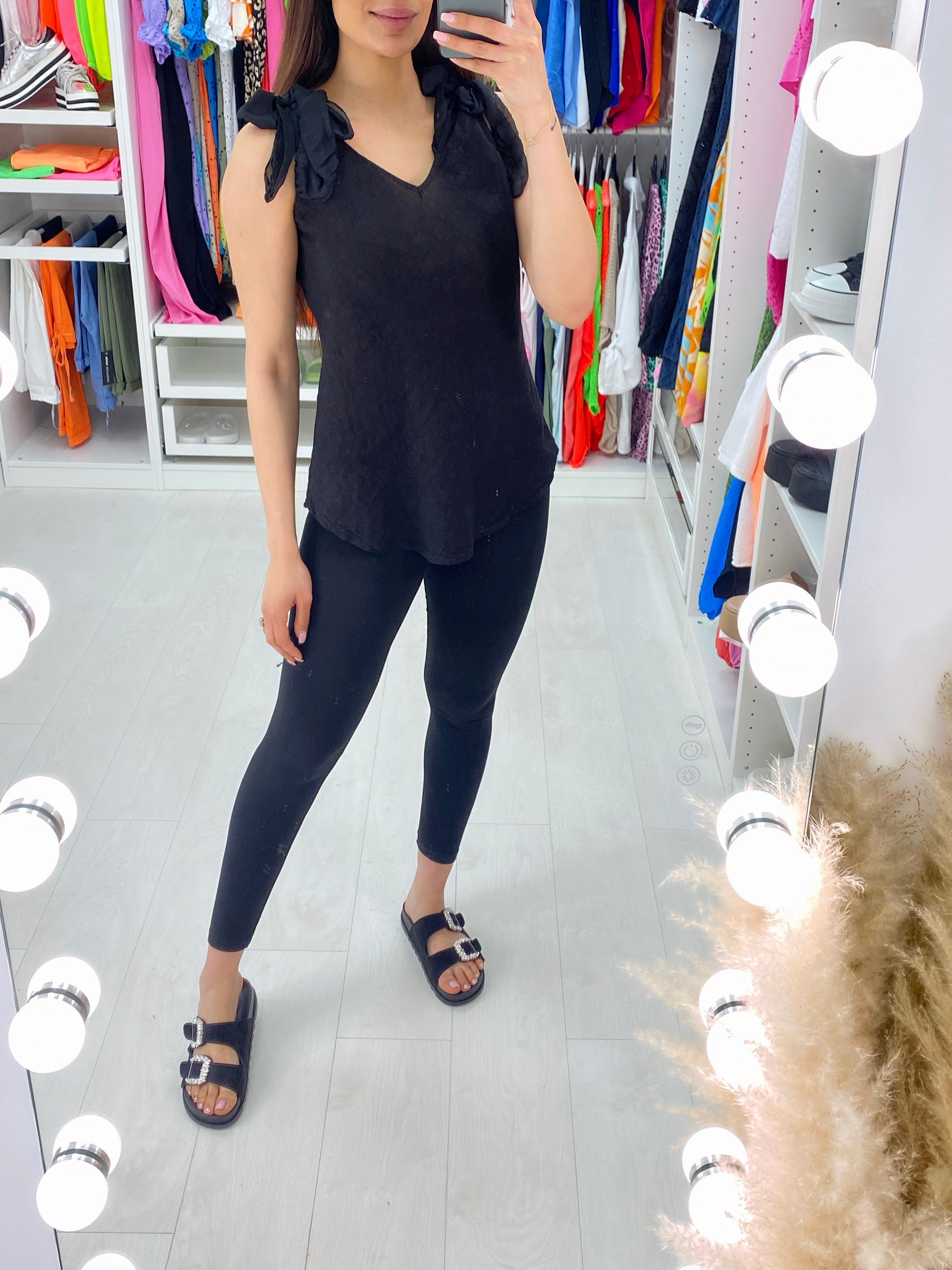 Jaeda Linen Tie Shoulder V Neck Top