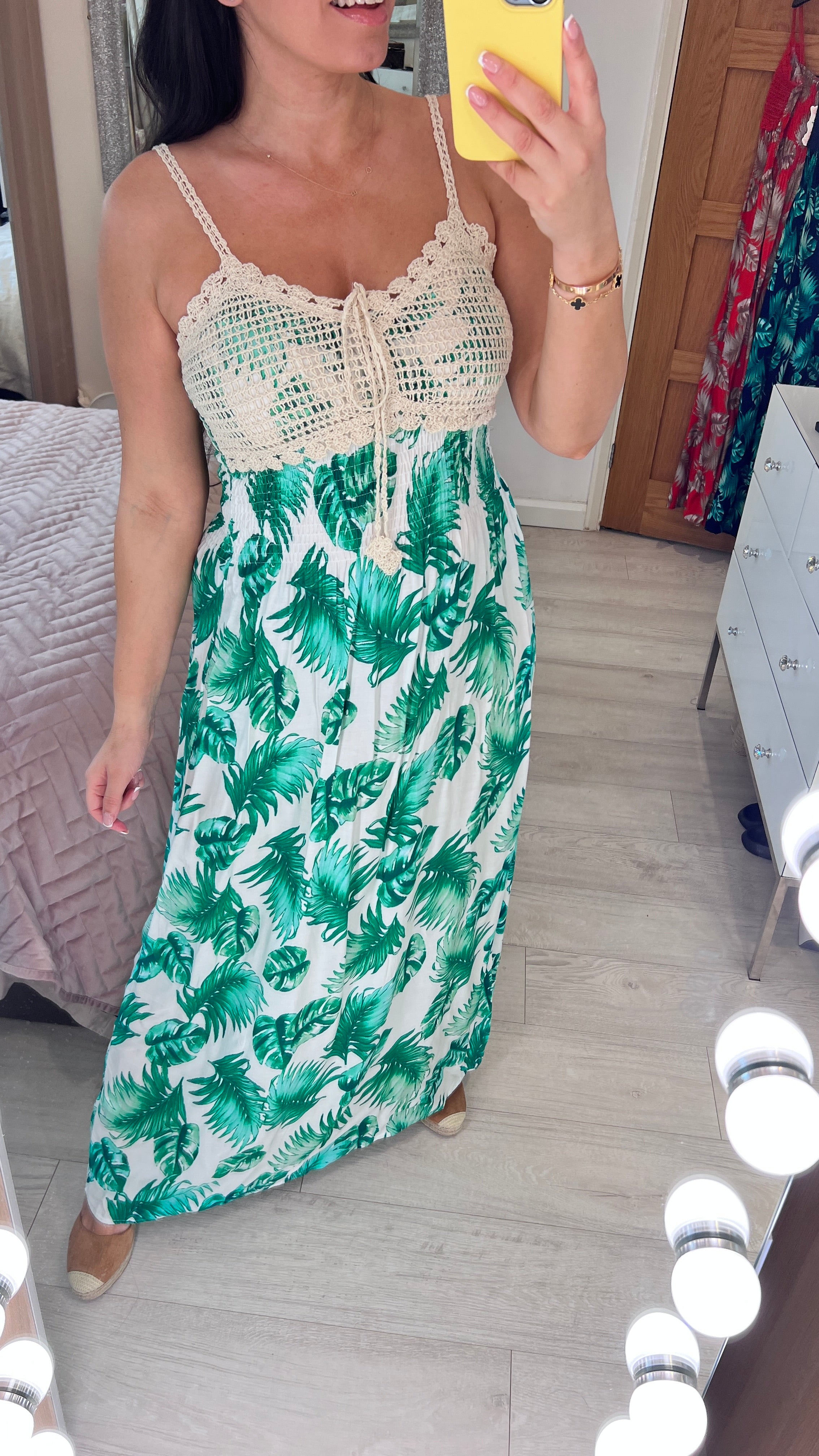 Marbella Crochet Bust Fern Print Maxi Dress