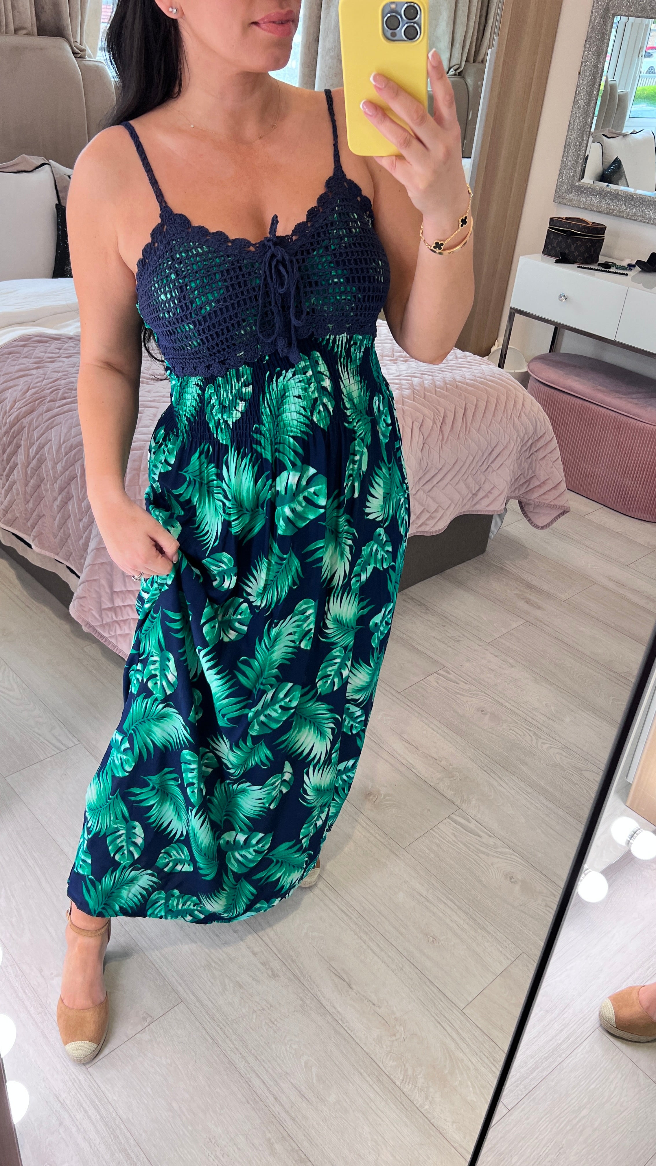 Marbella Crochet Bust Fern Print Maxi Dress