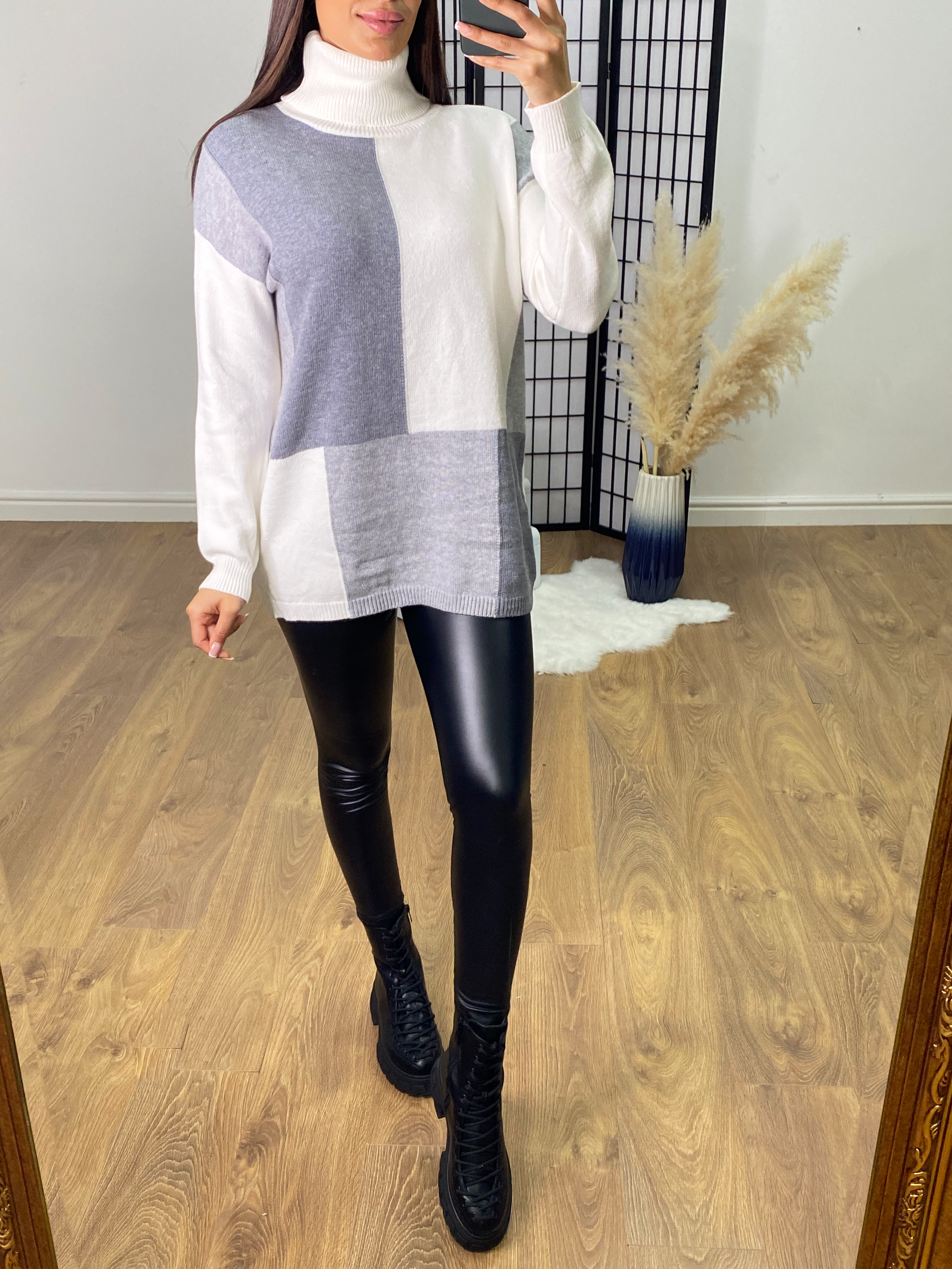 Aulora Colour Block Roll Neck Jumper