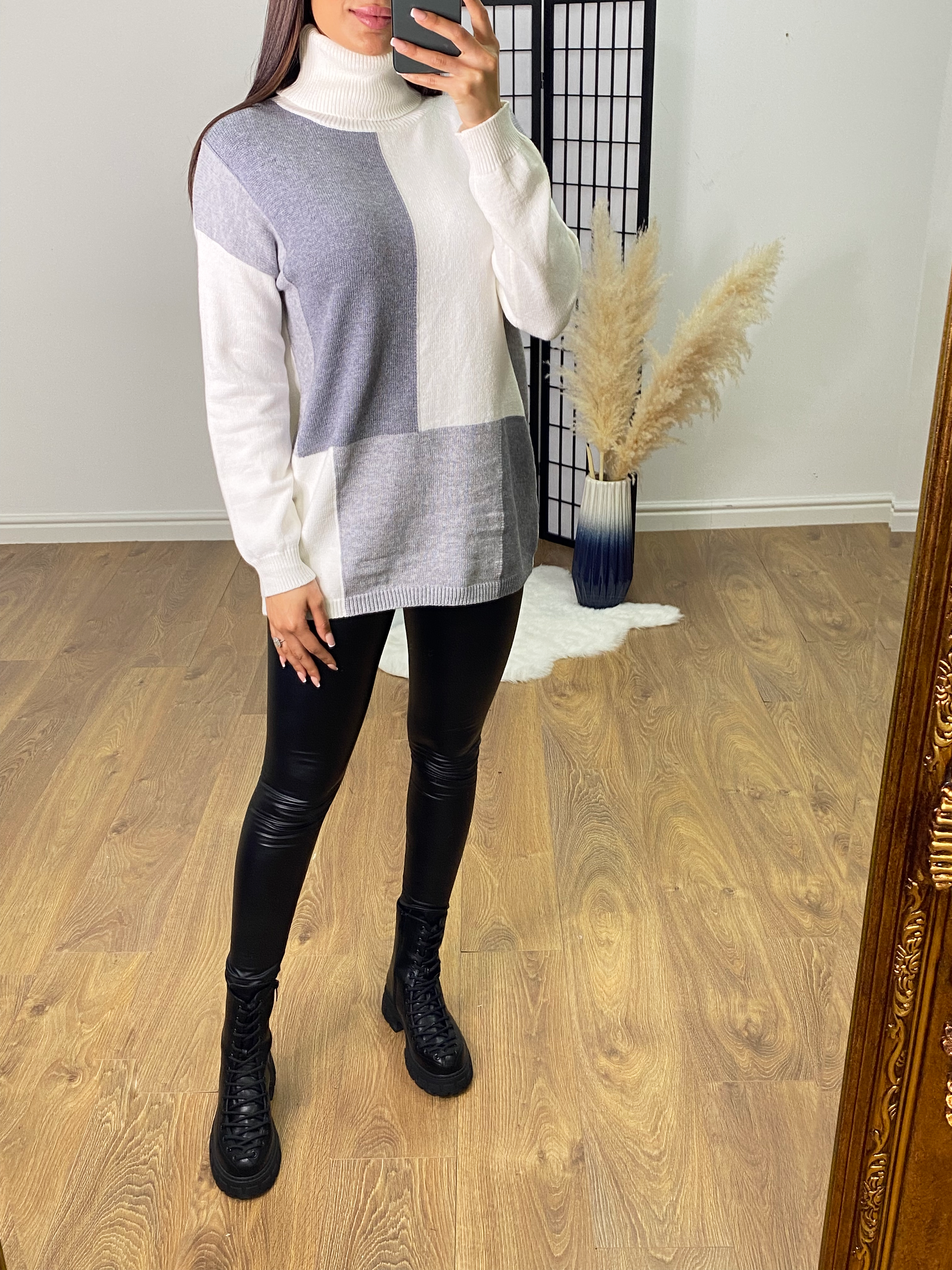 Aulora Colour Block Roll Neck Jumper