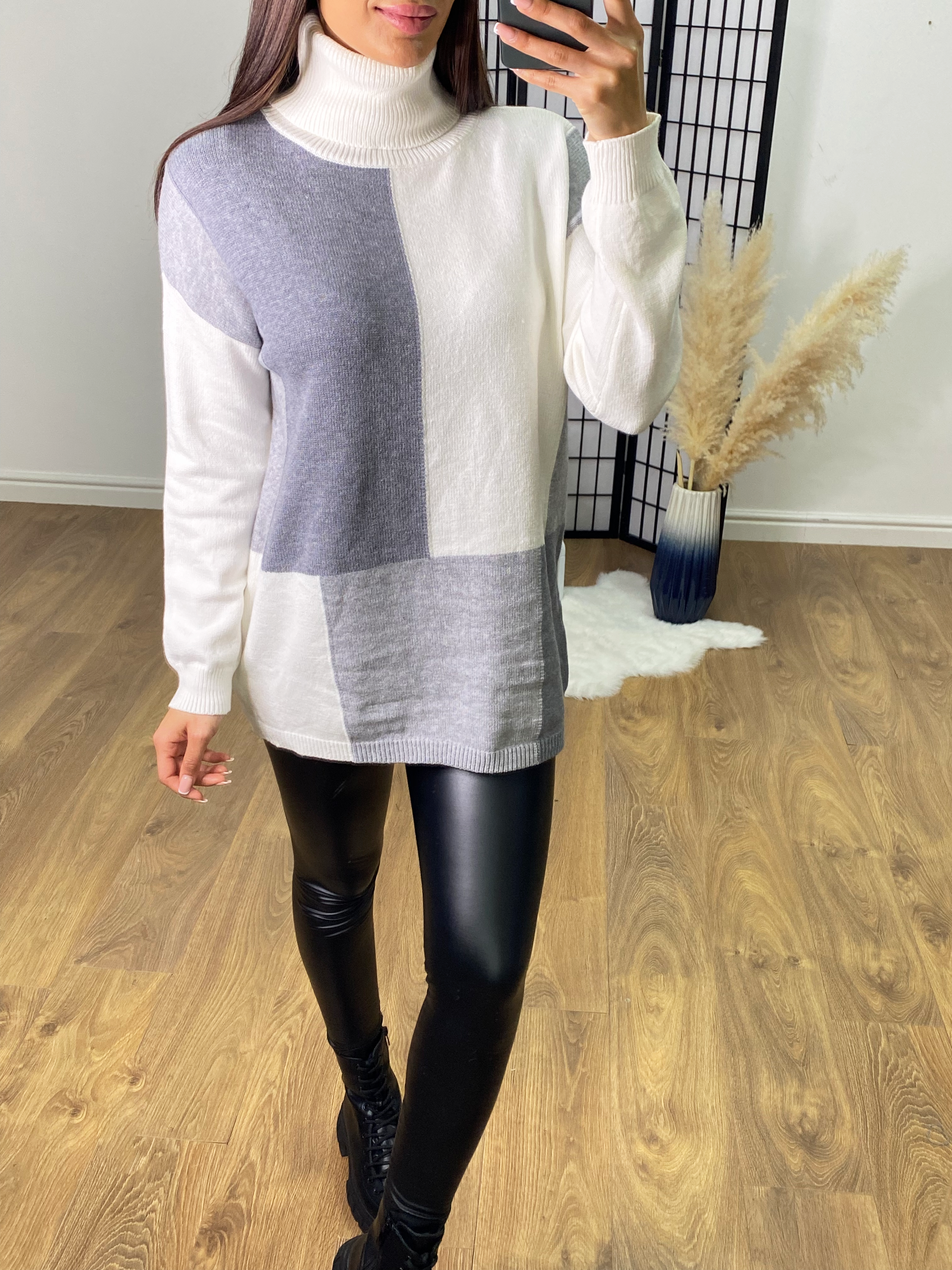 Aulora Colour Block Roll Neck Jumper
