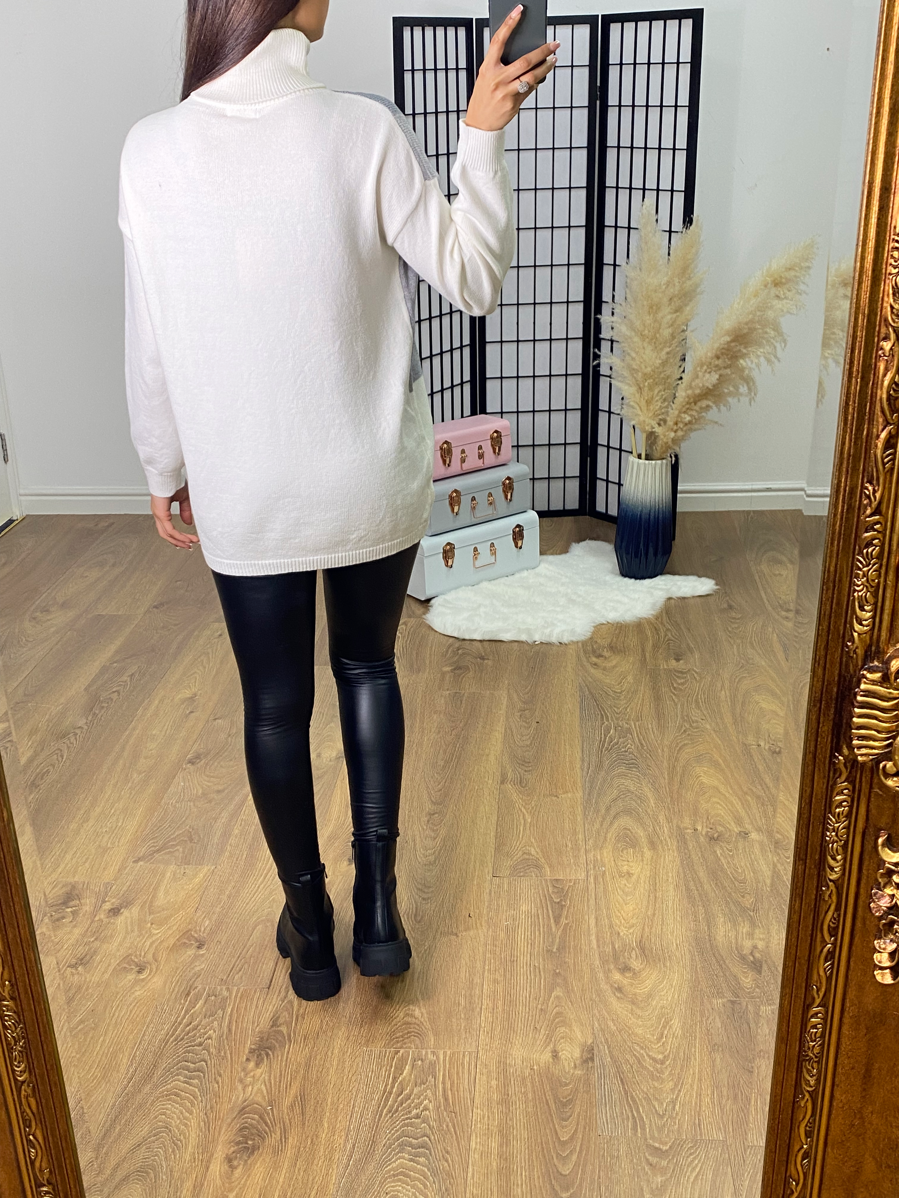 Aulora Colour Block Roll Neck Jumper