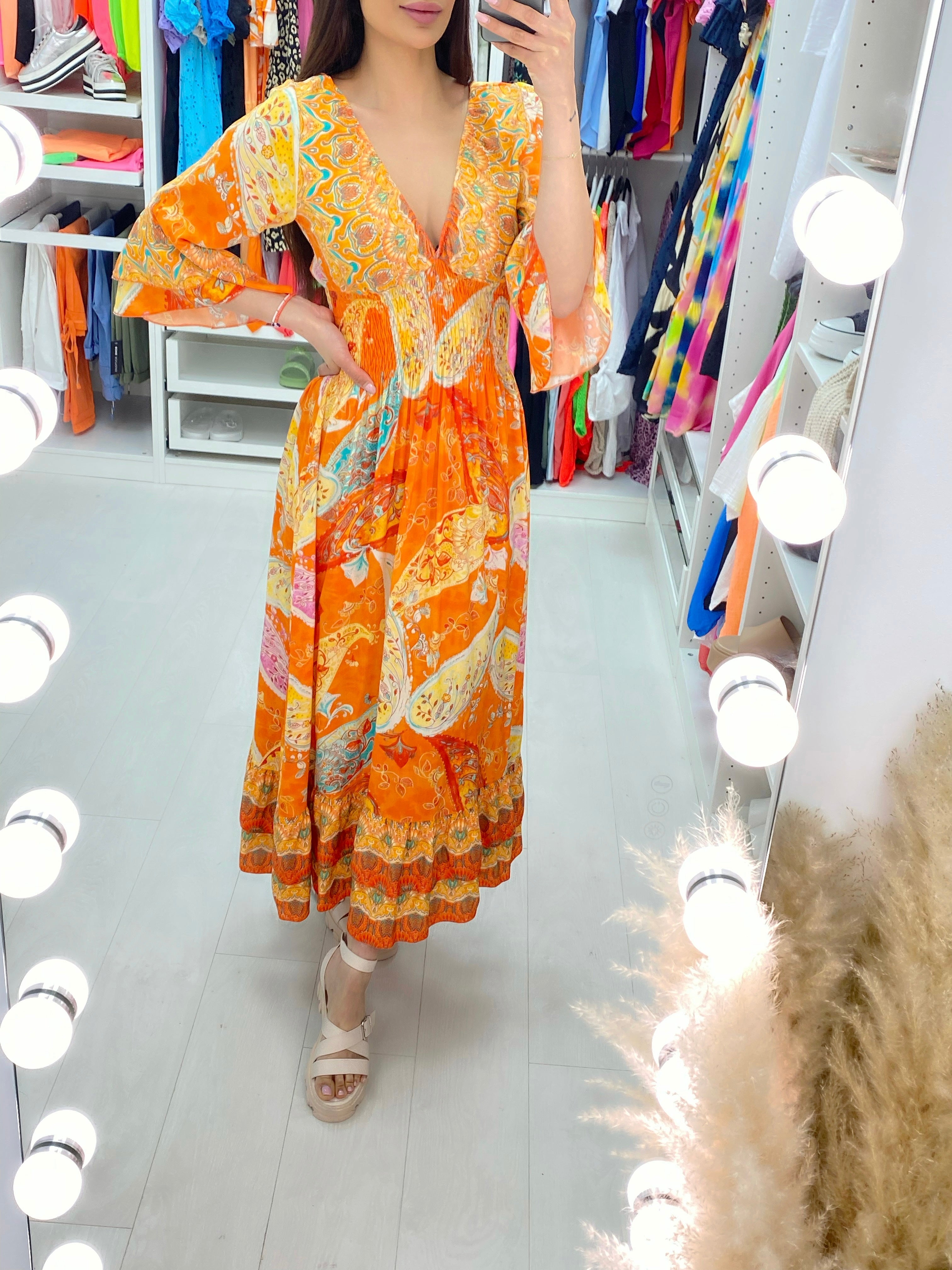 Selin Abstract Print Ruffle Hem Dress