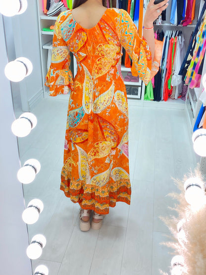 Selin Abstract Print Ruffle Hem Dress