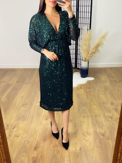 Collette Emerald Sequin Midi Dress