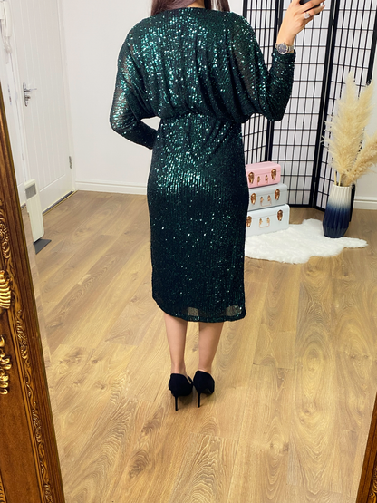 Collette Emerald Sequin Midi Dress