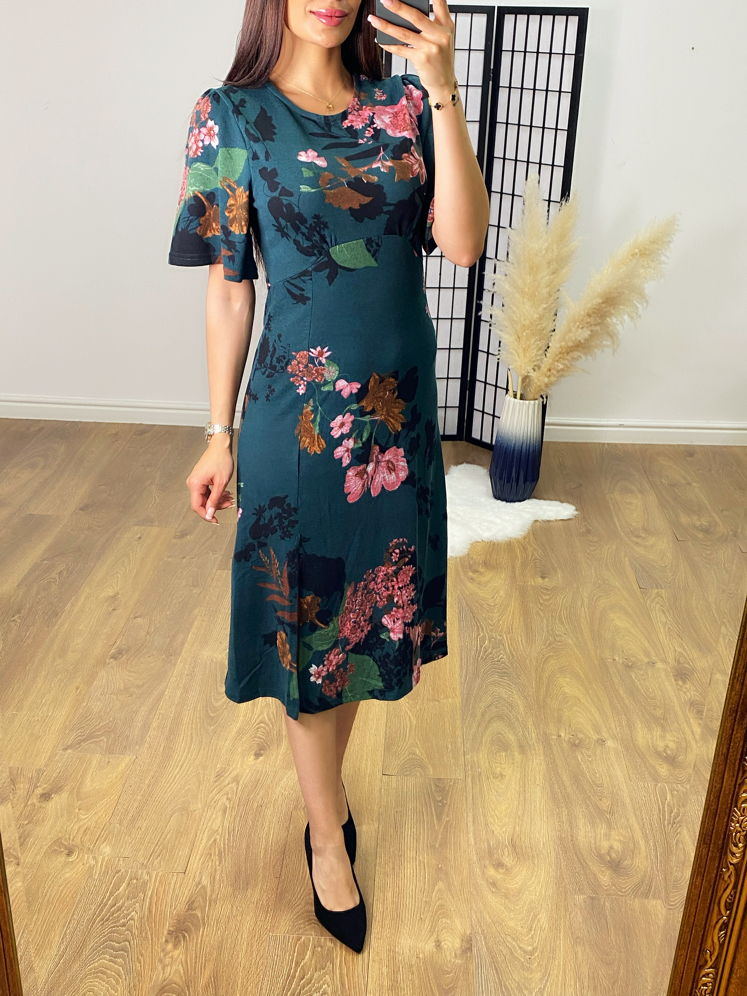 Florence Emerald Floral Split Front Midi Dress