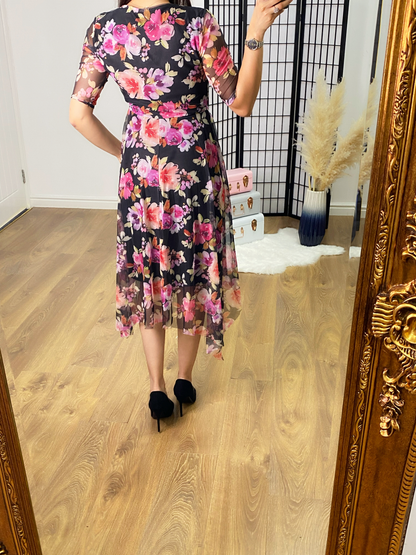 Noely Floral Print Jagged Hem Dress