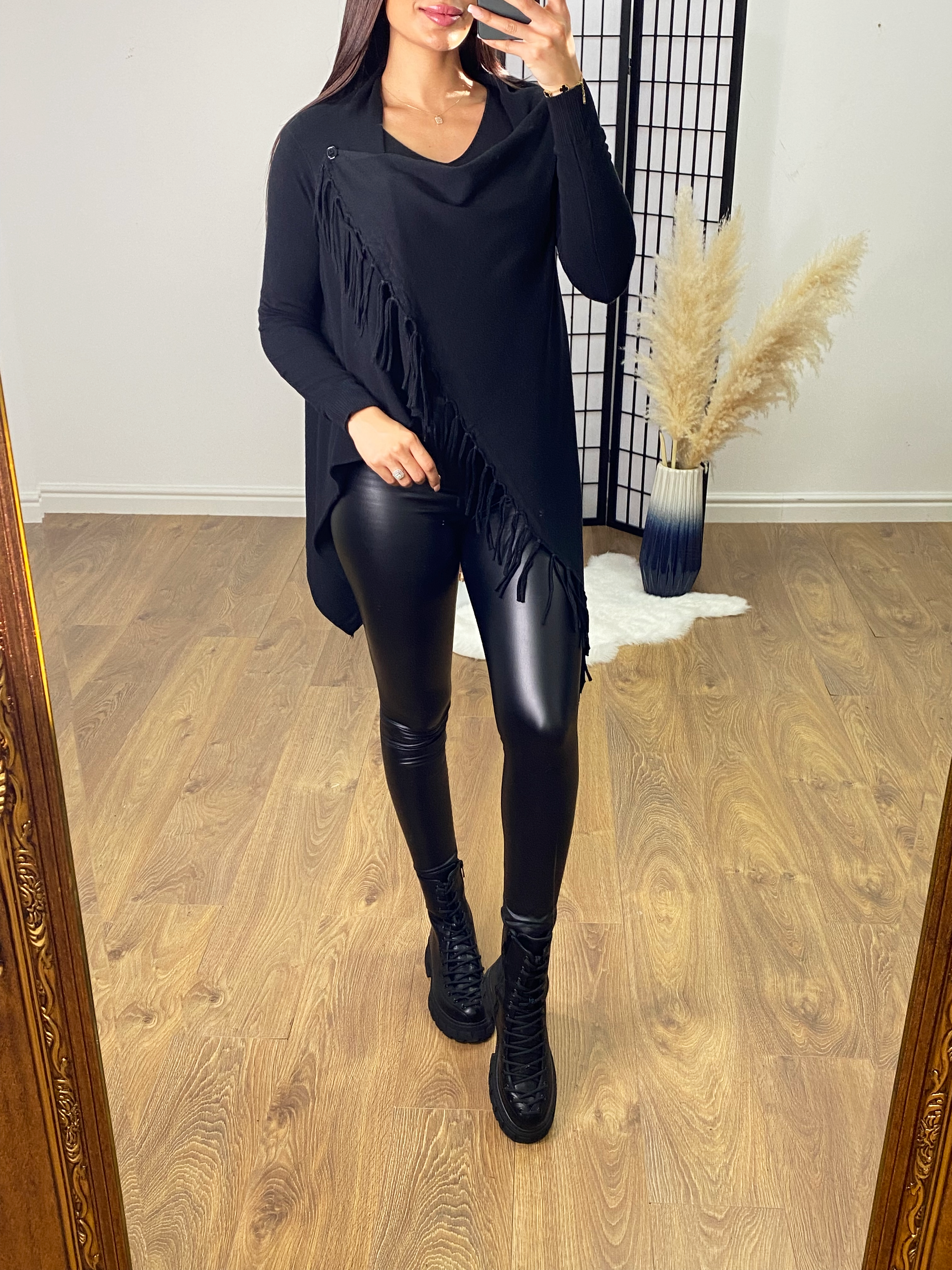 Weslyn Crossover Fringe Detail Knit