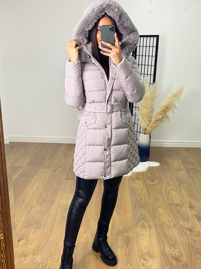Larsa Grey Faux Fur Hooded Coat