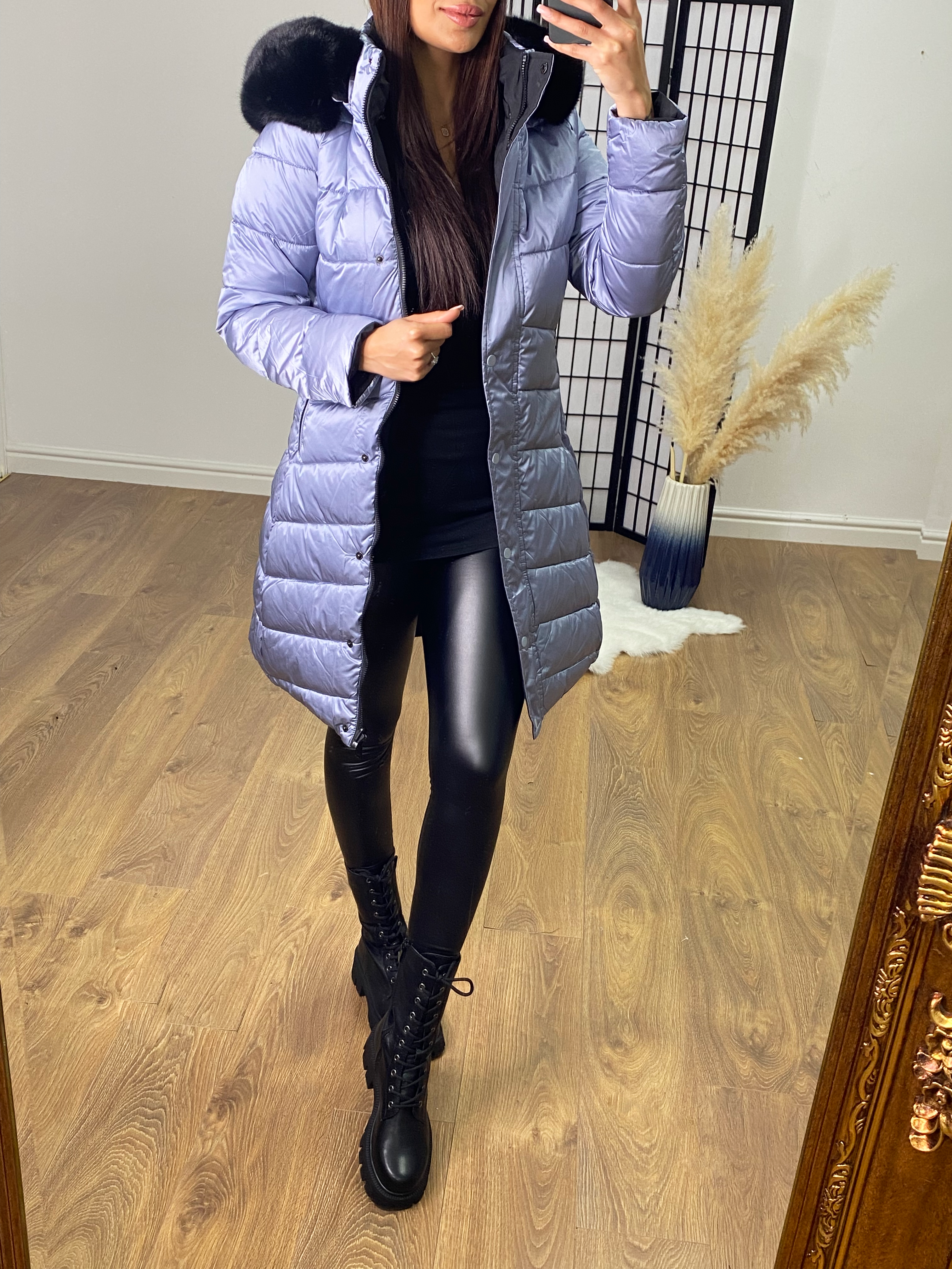 Twilight Reversible Metallic Blue/Black Hooded Coat