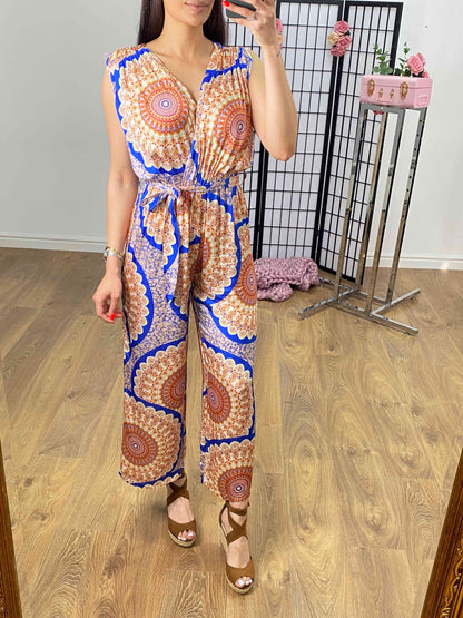 Malta Silk Scarf Print Grecian Style Jumpsuit