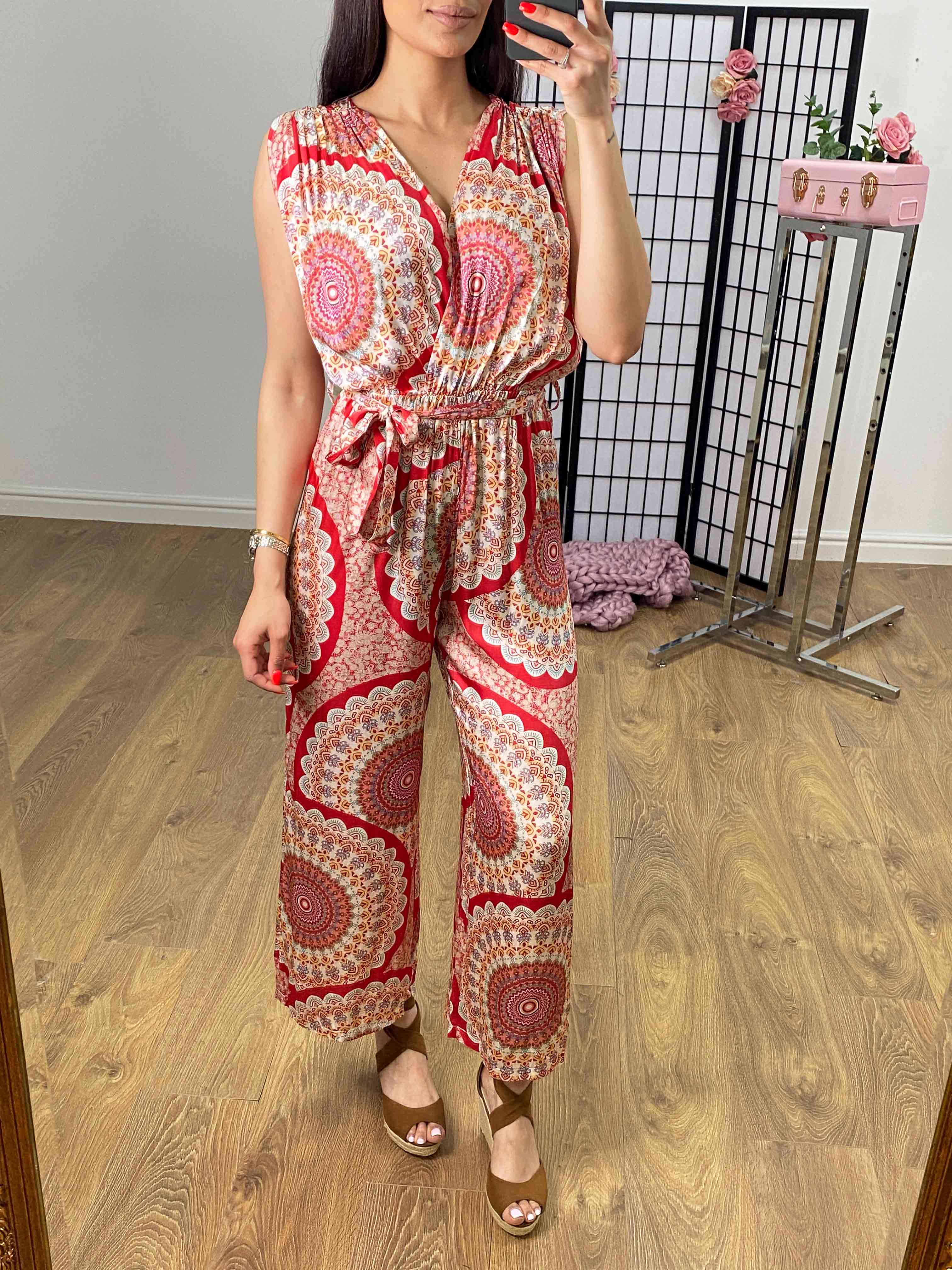 Malta Silk Scarf Print Grecian Style Jumpsuit