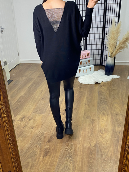 Giggs Diamante Back Panel Ribbed Jumper