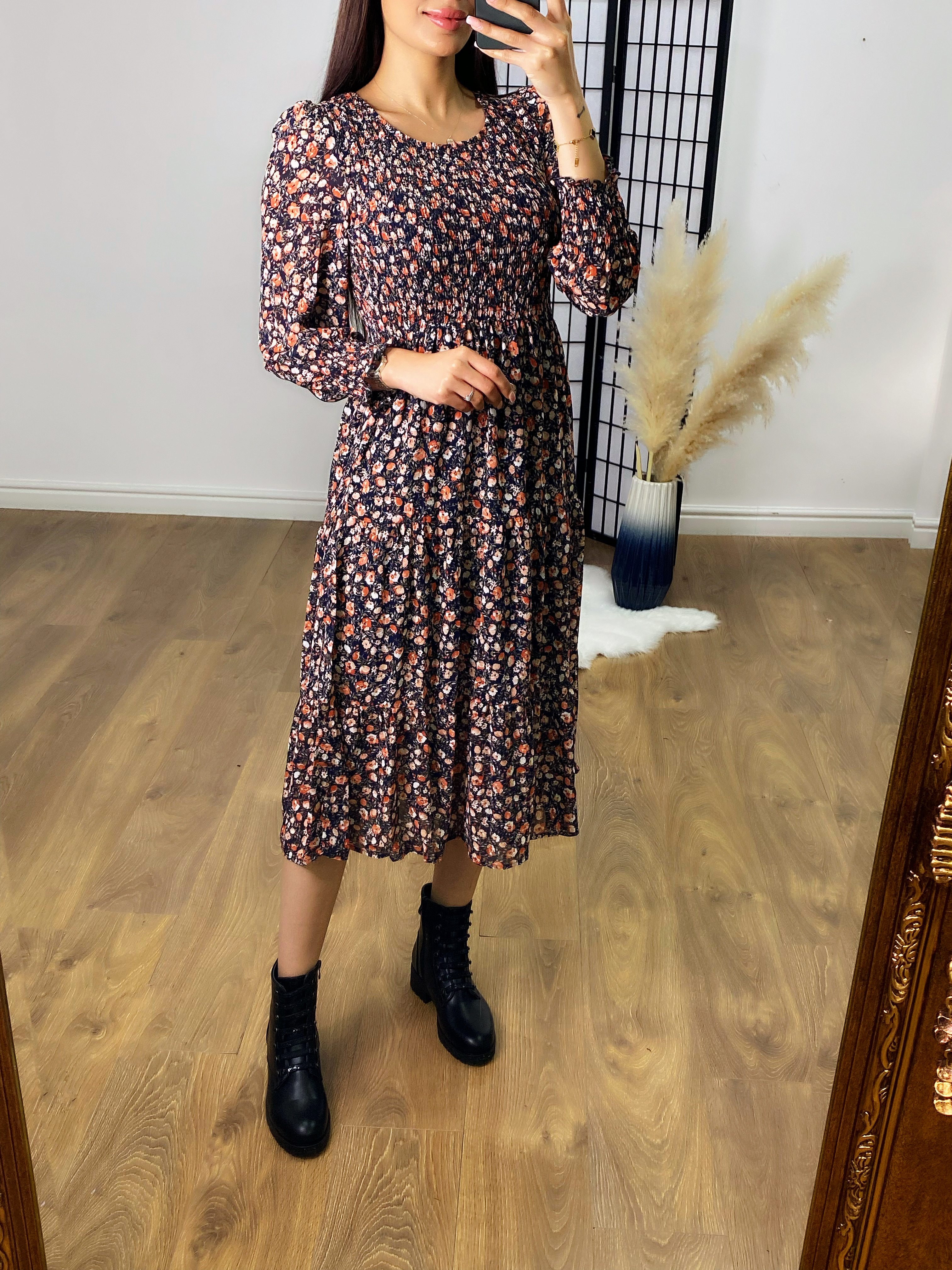 Evangeline Floral Print Elasticated Tiered Midi Dress