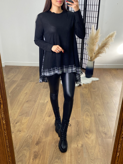 Romilly Tartan Print Chiffion Back Detailed Dip Hem Top