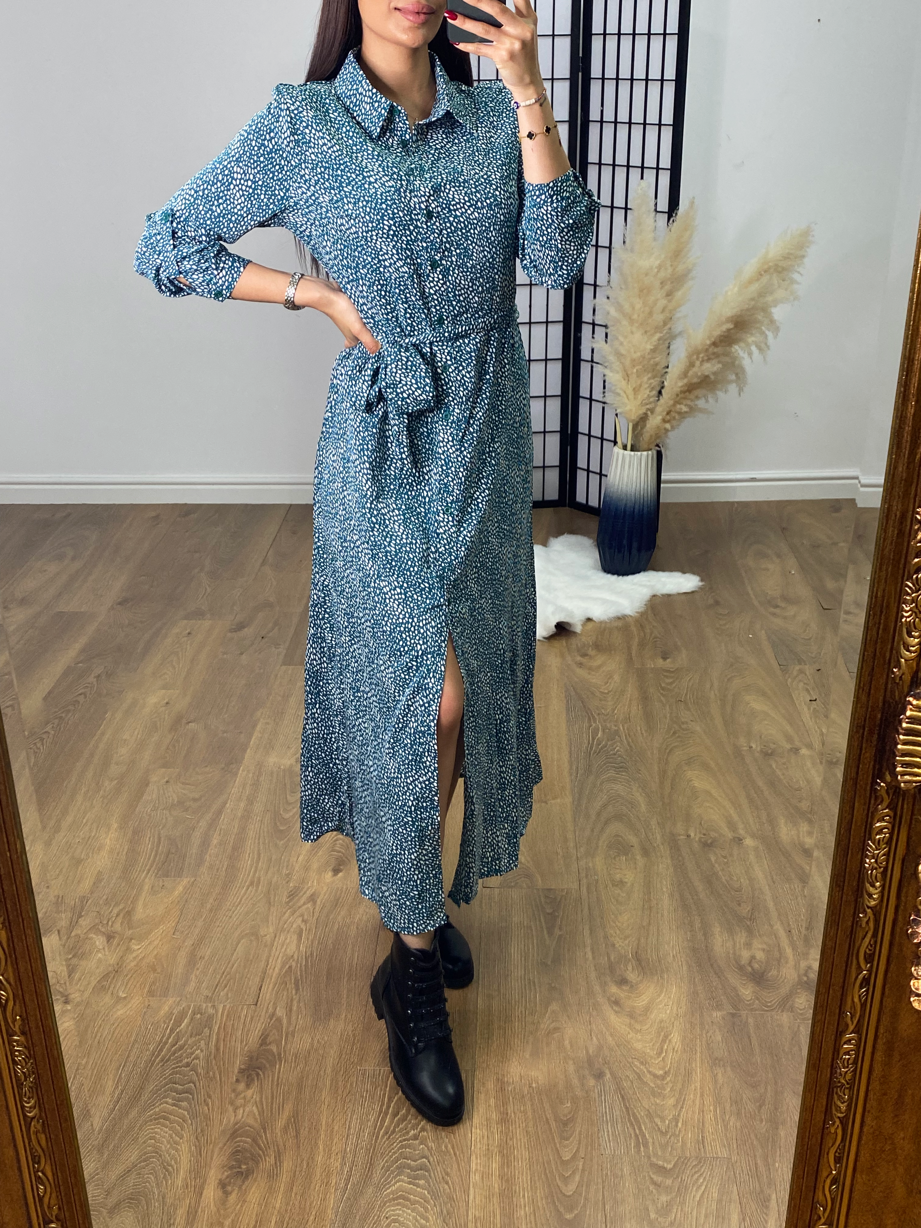 Izara Abstract Print Maxi Shirt Dress