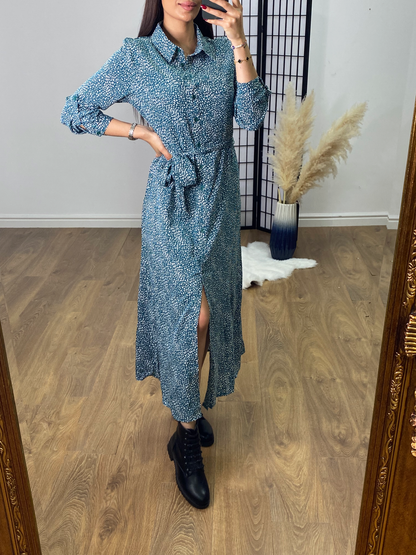 Izara Abstract Print Maxi Shirt Dress