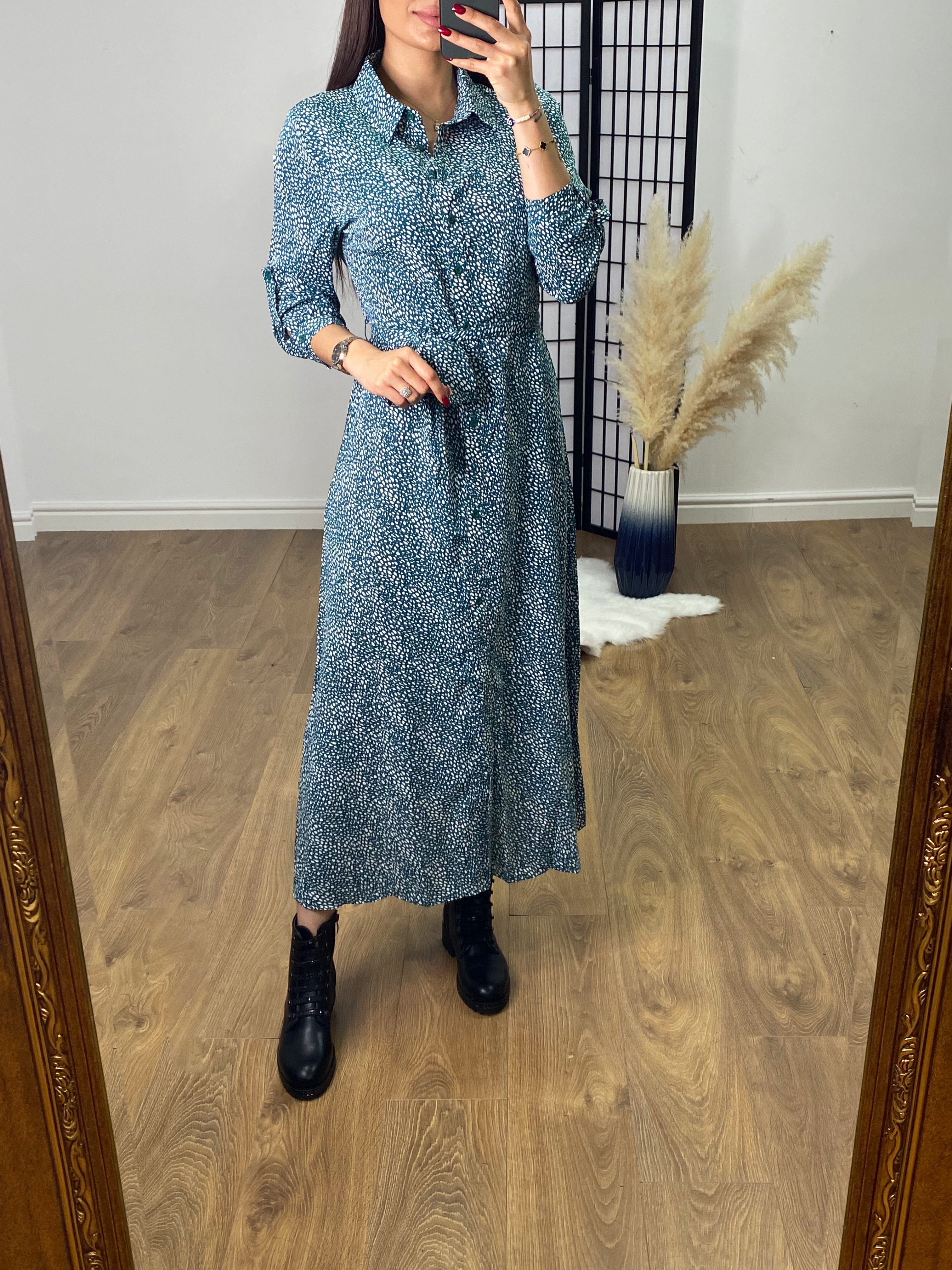 Izara Abstract Print Maxi Shirt Dress